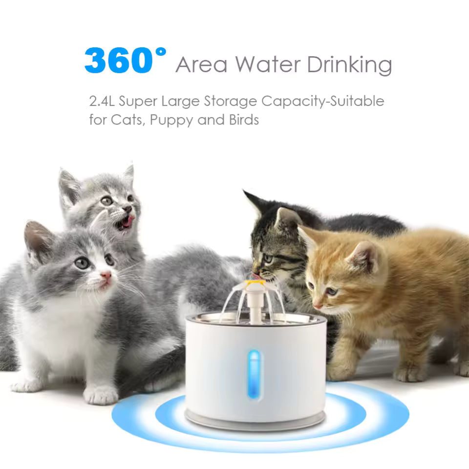 2.4L Automatic Cat Water Fountain 💧 LED Light & Ultra-Quiet USB Pump