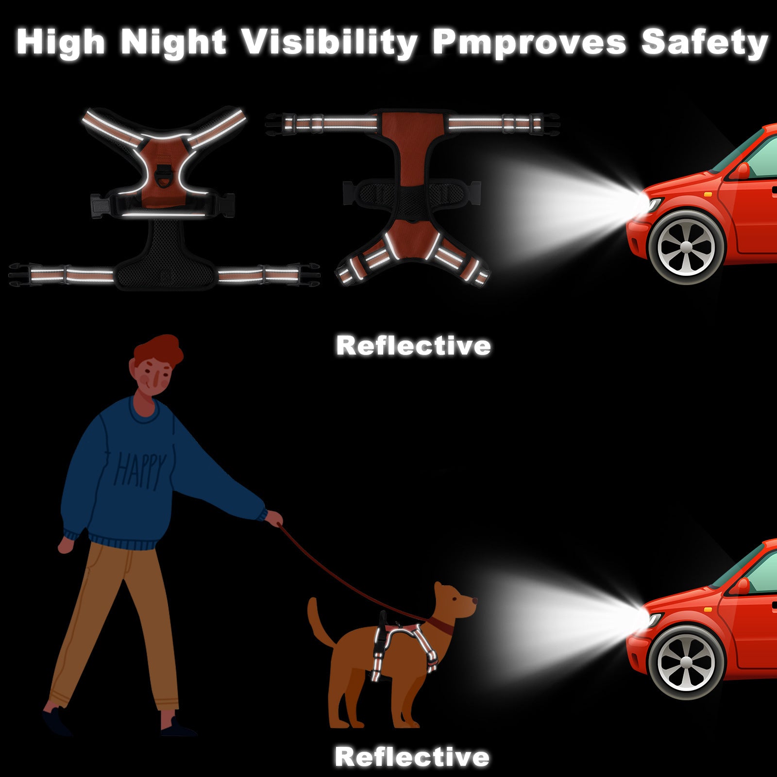 Reflective dog leash vest style